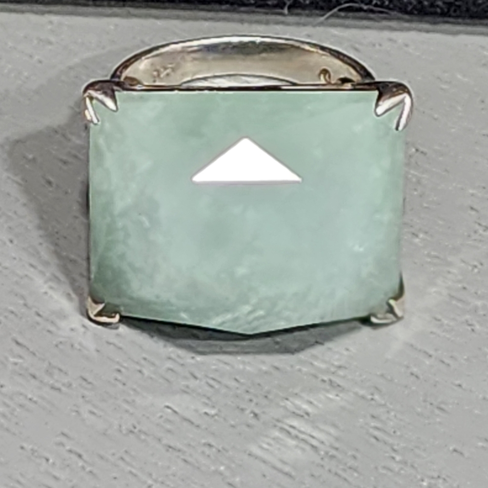 Statement Sterling Silver Chunky Ring Light Green… - image 2